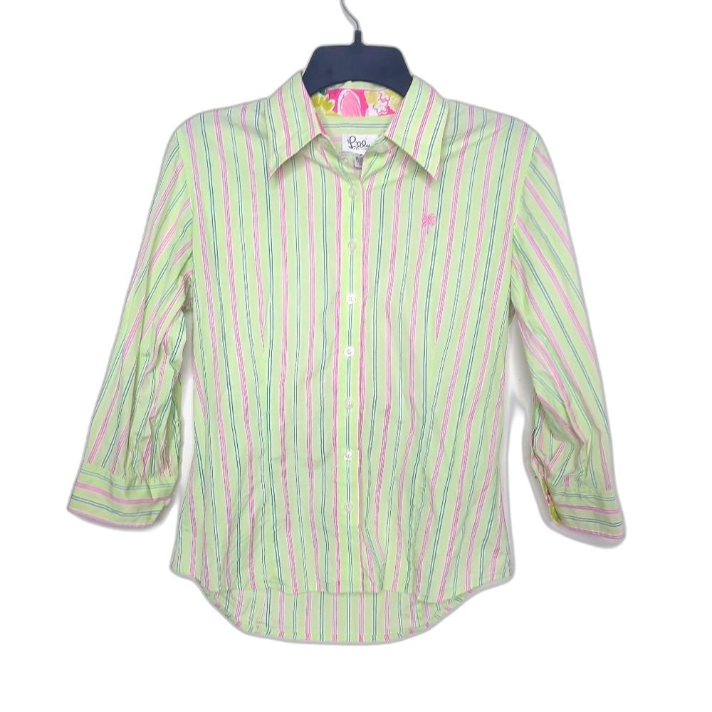 Lilly Pulitzer Vintage White Label Button Down Top Preppy Resortwear Size 4
